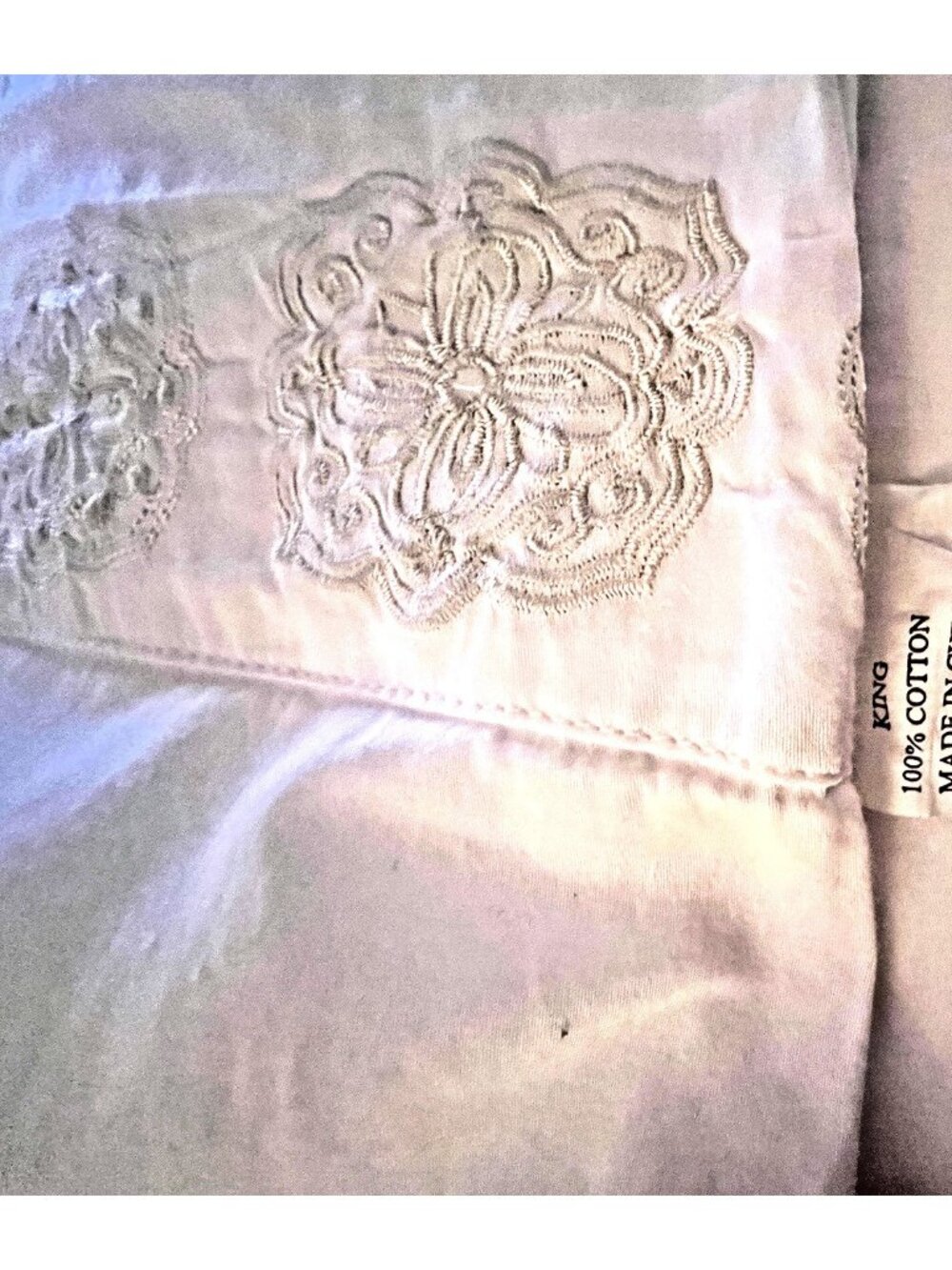 Embroidered KING Sz Flat 100% Cotton White Sheet 110W X 95L Cottagecore Bedding
